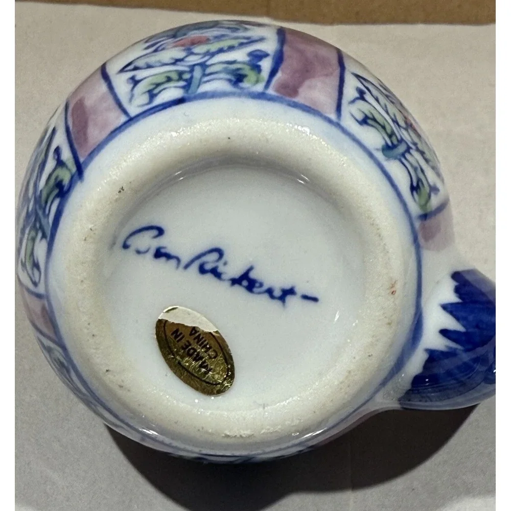 Vtg BEN RICKERT Miniature Teapot with Lid‎ SIGNED Round Shape Asian Style
